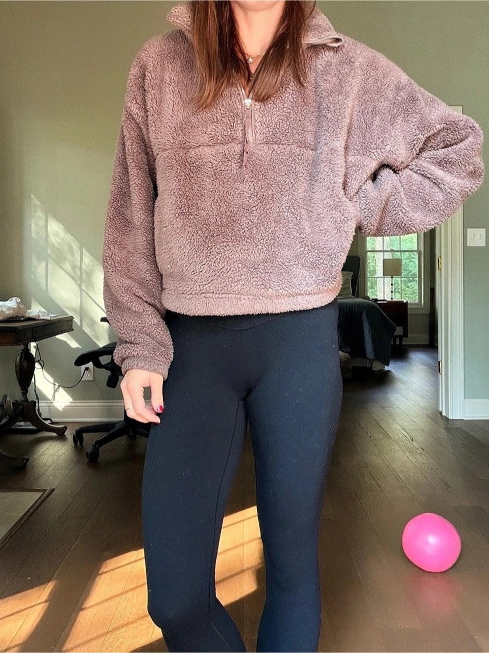 Oversized Sherpa 1/2 Zip Teddy Jacket Brown